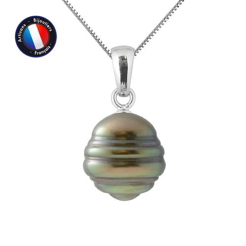 Perlinea - Collier - Perle De Tahiti - Cerclé 9-10 Mm - Argent 925 Millièmes - Bijoux Femme