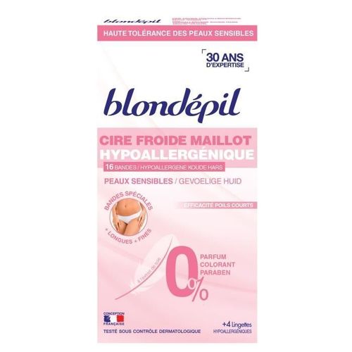 Blondepil Cire Froide Hypoallergenique Maillot (16 Bandes & 4 Lingettes) 