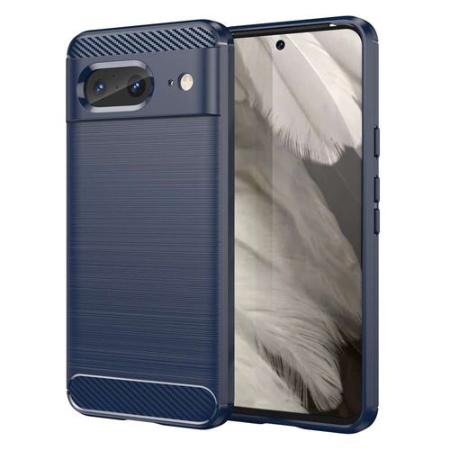 Coque Pour Google Pixel 8 5g - Housse Etui Silicone Gel Carbone + Verre Trempe - Bleu Fonce