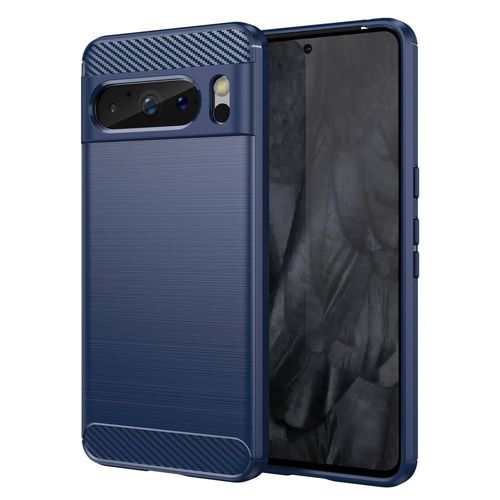 Coque Pour Google Pixel 8 Pro 5g - Housse Etui Silicone Gel Carbone + Film Ecran - Bleu Fonce