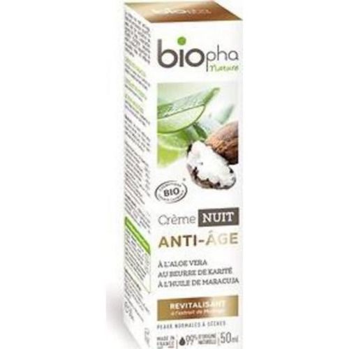 Biopha Crème Nuit Anti-Âge À L'aloe Vera Et Beurre De Karité 50ml 