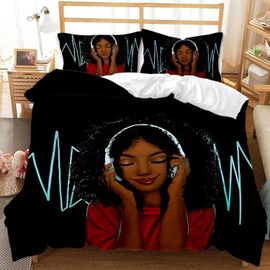 Housse De Couette Fille Noire, Impression Numérique 3d, Exquise, Dessin Anime, Ensemble De Literie, Couette, Lit, Decoration D'intérieur, Cadeau Pour Garcon S