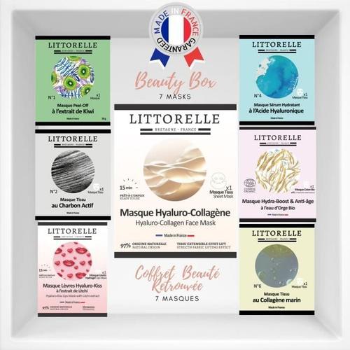 Littorelle ? Coffret 7 Masques Beauté Visage - Made In France ? Tissu Hydratant, Anti-Age, Collagène, Peel-Off, Liftant, Lèvre 