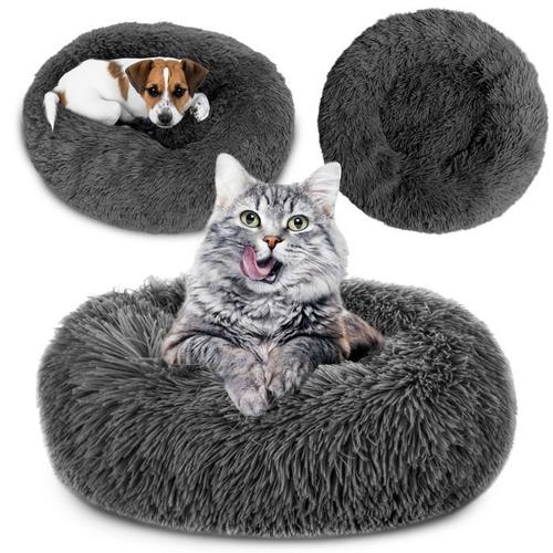 Lit Pour Chat Moelleux 80 Cm - Panier Pour Chat Coussin Pour Chat Lit Pour Chat Panier Pour Chat Rond Gris Foncé