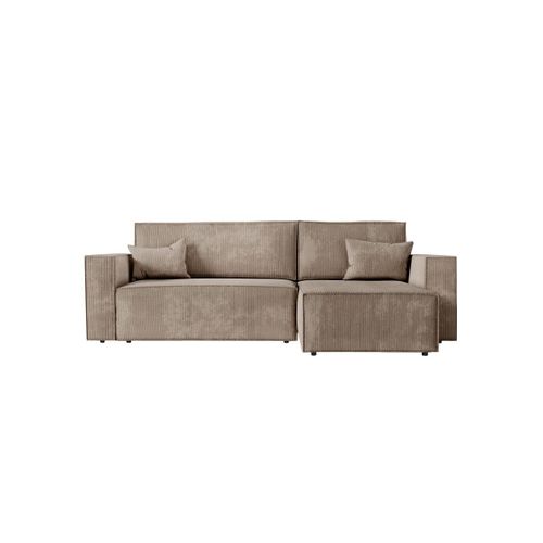 Clarisse - Canapé D'angle Convertible Réversible Avec Coffre En Velours Côtelé - Taupe