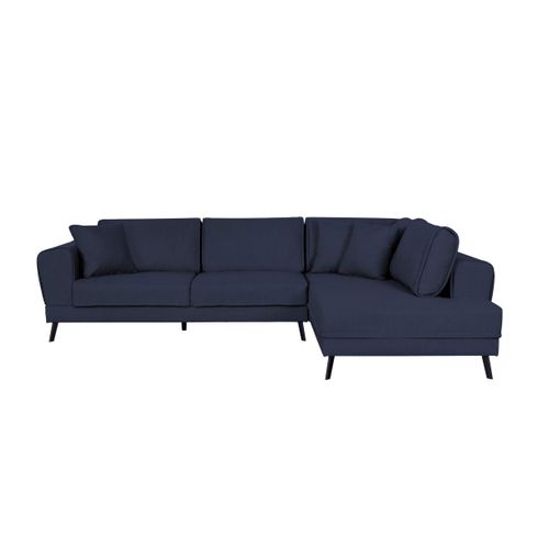 Canapé D'angle India Convertible 2 Coffres En Tissu - Angle Droit, Bleu Foncé