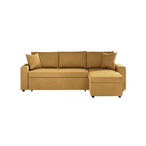 Canapé D'angle Maria Réversible Et Convertible Avec Coffre En Velours - Jaune Ocre