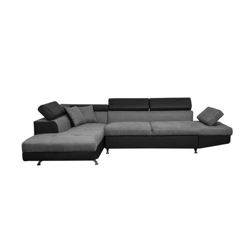 Canapé D'angle Rio Convertible Avec Coffre En Microfibre Et Simili - Angle Gauche, Gris Et Noir