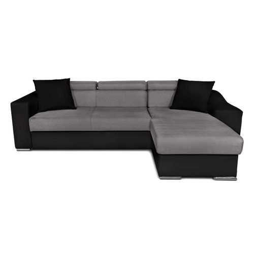 Canapé D'angle Elona Convertible En Microfibre Et Simili Avec Niche De Rangement Gauche - Gris / Noir
