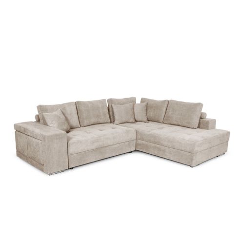 Canapé D'angle Tamia Convertible Avec Coffre Et 2 Poufs En Tissu - Beige, Angle Droit