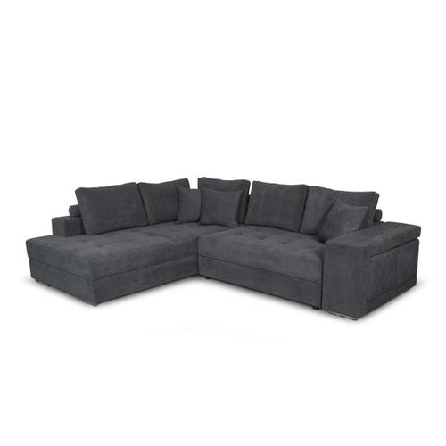 Canapé D'angle Tamia Convertible Avec Coffre Et 2 Poufs En Tissu - Gris Foncé, Angle Gauche