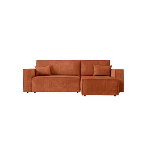 Clarisse - Canapé D'angle Convertible Réversible Avec Coffre En Velours Côtelé - Terracotta