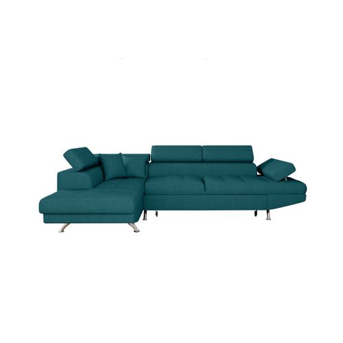 Canapé D'angle Rio Convertible Avec Coffre En Tissu - Angle Gauche, Bleu Canard