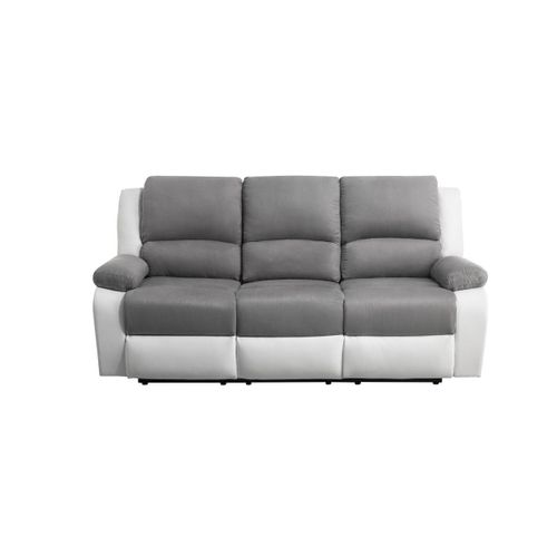 Relaxxo - Canapé De Relaxation Électrique 3 Places Microfibre Et Simili Leo - Blanc Et Gris