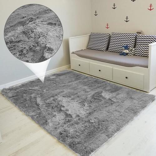 Tapis salon hirsute 160x230 cm - descente de lit chambre grande taille tapis poils longs moderne tapid moquette Gris