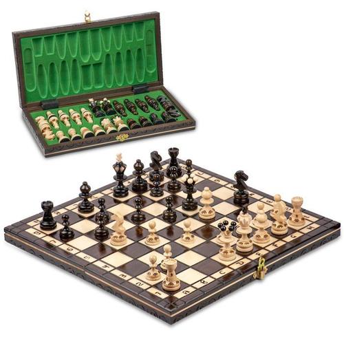 Jeu D'échecs En Bois - Chess - Echequiers Pièces Grand - Noir Beige - Mixte - 35x35 Cm