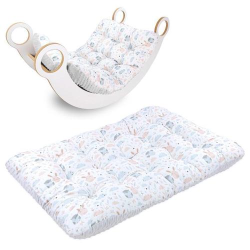 Coussin De Sol Grand 70x110 Cm - Tapis De Jeu Bébé Matelas De Sol Chambre D'enfant Minky Chouettes Gris Clair