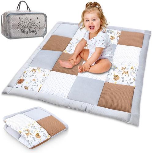 Coussin De Sol Bébé Patchwork 120x120 Cm - Totsy Baby - Coton Et Polyester - Gris, Marron, Blanc