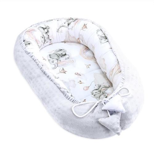 Réducteur Lit Bébé 90x50 Cm - Matelas Cocoon Cale Bebe Pour Lit Baby Nest Coton Avec Minky Éléphant Gris Clair