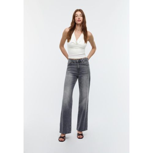 Stradivarius Jean D92 Regular Wide Denim Gris Foncé Délavé 34