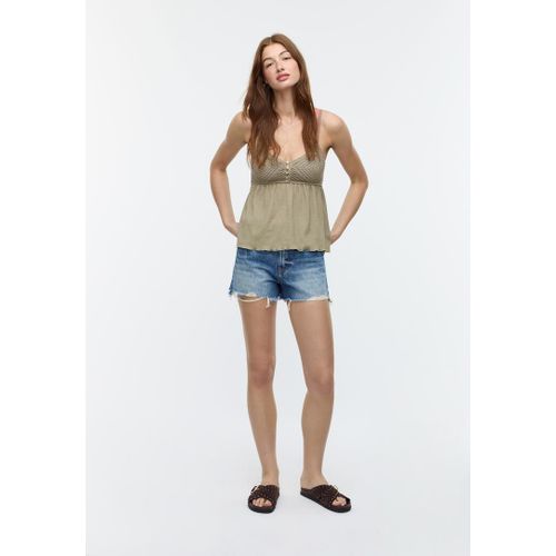 Stradivarius Top Crochet Avec Volants Kaki M