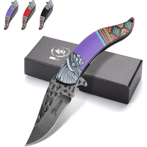 Ershi-Lila Couteau De Poche Pliant Avec Lame Forgée Couteau De Chasse Tranchant Style Indien Pour Camping Aventure Chasse Avec Boî[314]