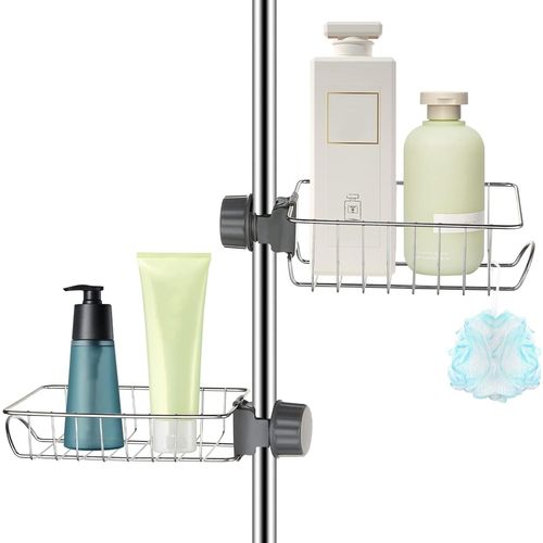 ERSHI-Lot de 2 Etagère Douche, Étagère Salle de Bain Télescopique Sans Percage Inox, serviteur de douche à fixation facile pour Sa[457]