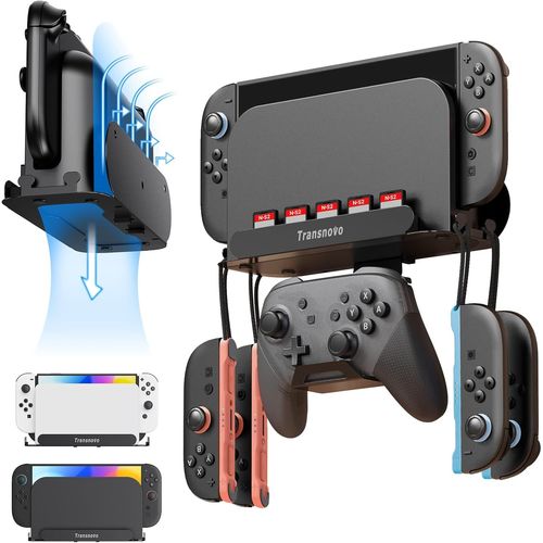Ershi-Support Mural Compatible Avec Nintendo Switch 2/Switch/Oled, Avec 5 Emplacements Cartes De Jeu, 4 Crochets Joycon, Crochet M[606]