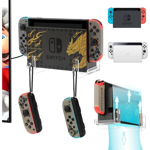 Ershi-Support Mural Pour Nintendo Switch/Switch Oled Dock Avec Crochet De Suspension Pour Joy Con Support Mural Compact Acrylique [1124]
