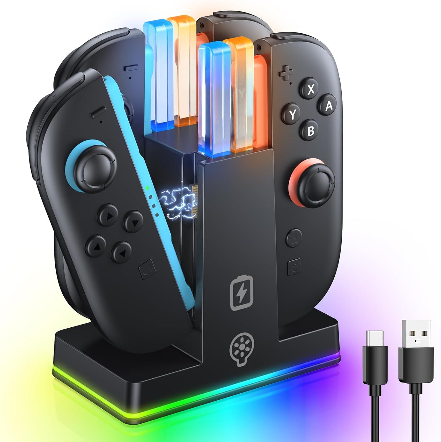 Ershi-Chargeur Manette Rgb Compatible Avec Nintendo Switch 2 Station De Charger Pour Joycon 2, Accessoires Pour Switch 2, 9 Modes [908]