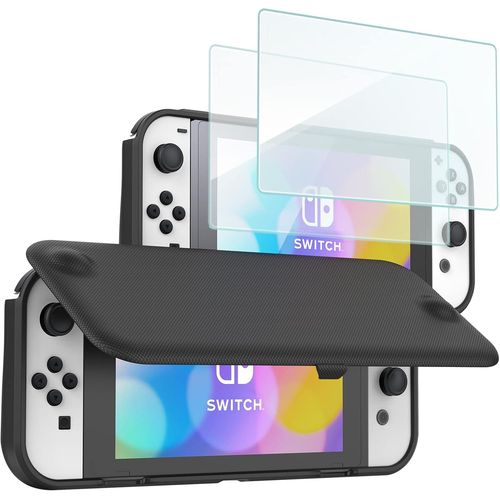 Ershi-Coque À Rabat + 2 Film D'écran Pour Nintendo Switch Oled 2021, Étui Antichoc De Protection Flip Cover, Battant Détachable, V[299]