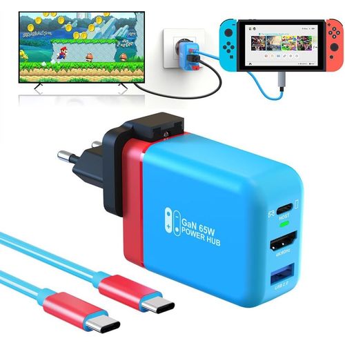 Ershi-Station D'accueil 65 W Pour Nintendo Switch Oled/Steam Deck, Mini Bloc D'alimentation Gan Avec 3 Ports (Usb C Usb A 4k/Hd), [148]