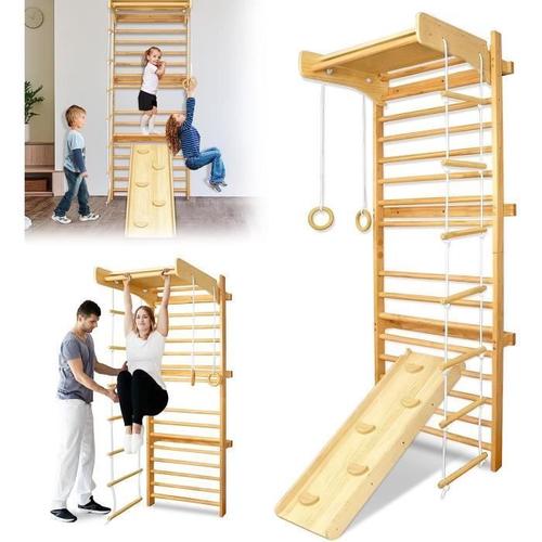 Aufun Espalier En Bois Mur D'escalade Pour Adultes & Enfants, Mur De Gymnastique Mur D'escalade Echafaudage De Sport Avec Barre