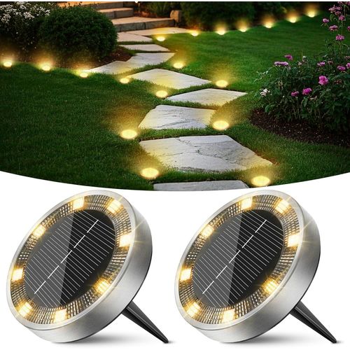 Ershi-Lumiere Solaire Au Sol Lot De 2, Lampe Solaire Exterieur Jardin 8 Led, Étanche Spot Solaire Extérieur Pour Chemins Allée Pel[34]