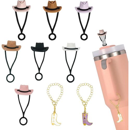 Ershi-7 Pièces Réutilisables Couvercles De Paille, Chapeaux Cow Boy Pour Stanley Cup Accessoires Avec 2pcs Bottes Charmes, 10mm Si[1427]