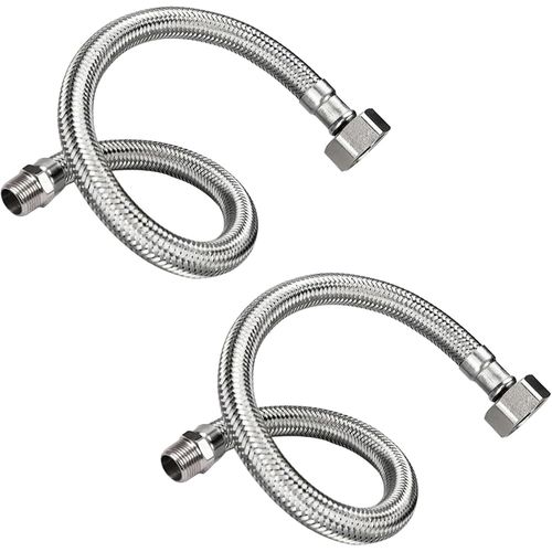 KALANKA-Lot de 2 Tuyaux Flexibles en Acier Inoxydable 304 3/8"" 20 cm - Raccords Filetés G3/8, Haute Pression 10 Bar, Résistant à la Corrosion - Pour Robinet, Chauffe-Eau, Cuisine, Salle de Bains