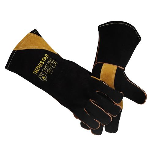 KALANKA-TMSHISTAR Gants Anti Chaleur de Barbecue en Cuir Gants Soudure Doublure de Papier d'aluminium pour La Soudure, La Cheminée, Le Four, La Cuisson 14inch