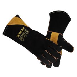 KALANKA-TMSHISTAR Gants Anti Chaleur de Barbecue en Cuir Gants Soudure Doublure de Papier d'aluminium pour La Soudure, La Cheminée, Le Four, La Cuisson 14inch