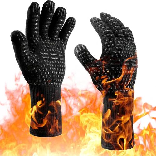 Kalanka-Gants De Four Avec Doigts, Résistants À La Chaleur De 800 ¿, Gants De Cuisine Antidérapants En Silicone Pour Barbecue, Cuisine, Pâtisserie, Coupe, Soudure (Noir)