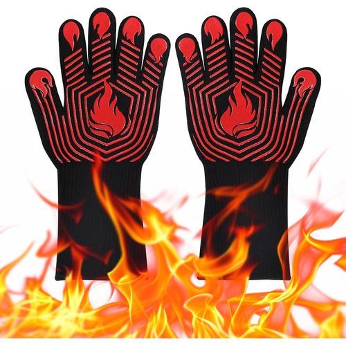 KALANKA-Une paire de gants de barbecue en silicone antidérapant - Résistants à la chaleur - 800 °C - Gants de cuisine longs pour barbecue, cuisson, soudure, certifiés EN407