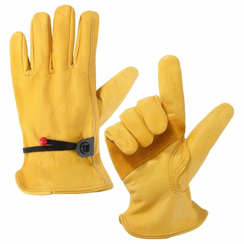 KALANKA-Gants de Jardinage en Cuir pour Hommes et Femmes, Paire de Gants de Travail Résistants aux Perforations pour Chauffeurs, Coupe, Construction, Soudure, Stockage (M, Jaune)