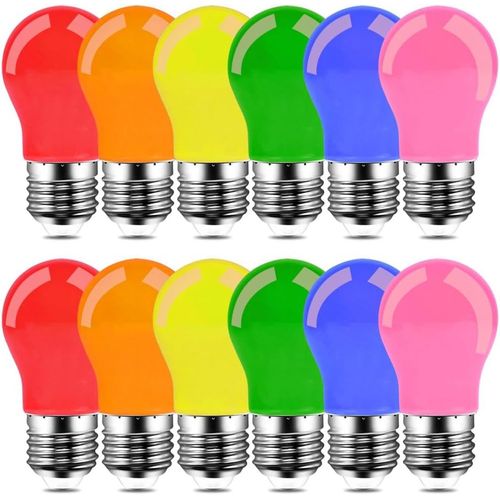 Kalanka-Ampoules Colorées E27 Led 2w Couleurs Mélangées, Rose, Orange, Rouge, Jaune, Bleu, Vert Pour Fête, Décoration De Noël,Lot De 12