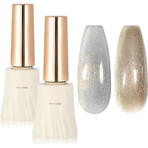 2pcs Gel De Gelée Pailleté, Gel Jelly Shimmer Iridescent Holographic Polish Gel, Gel De Vernis À Ongles À Pigments Translucides De Longue Durée, Besoin Durcir, 01+ 02 
