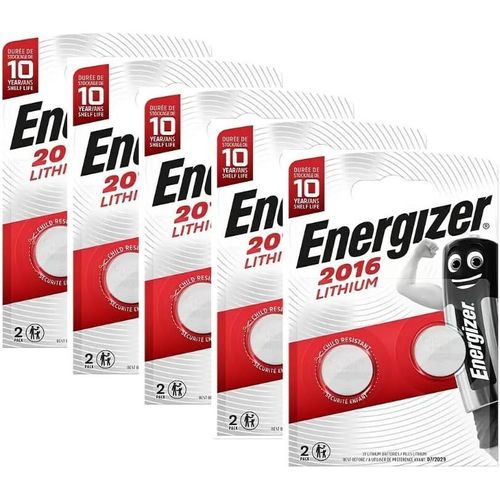 Energizer CR2016 Lot de 5 Piles au Lithium 3 V (Total 10 Piles)