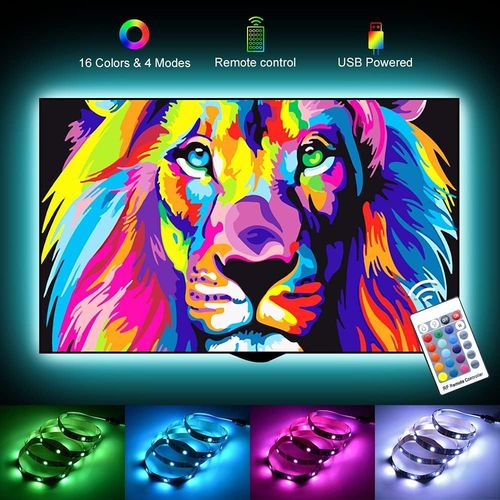 Back TV LED, Kits d'éclairage polarisés alimentés par USB 5V 1M / 3.3ft avec télécommande RF (16 couleurs et 4 modes dynamiques) pour HDTV, moniteur PC et home cinéma