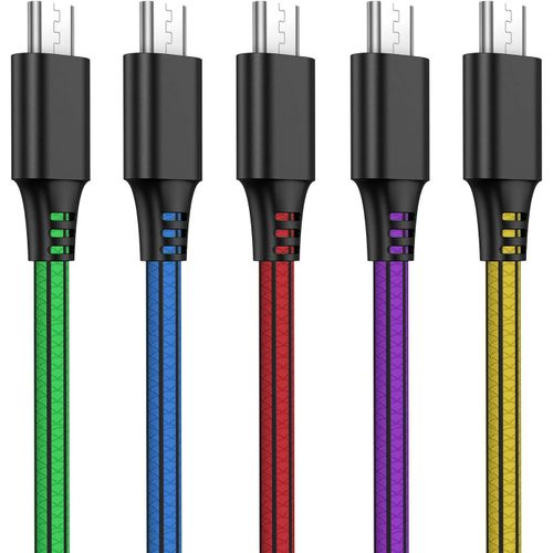 (Lot de 5) Câbles Micro USB 2M Cable Micro USB 2.4A en PVC Câble Cordon Chargeur Micro USB Rapide pour Android, Kindle, Samsung Galaxy Huawei, Sony, Nexus, HTC, PS4