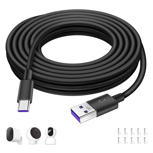 Câble USB C 5m, Câble USB Type C pour Mi Magnetic Mount Caméra de Surveillance 2K, Mi Wireless Outdoor Security Camera 1080p, pour EZVIZ CP1, USB vers USB C Câble Chargement pour Caméra Sécurité Noir