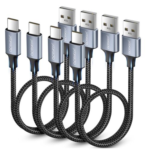 Mini USB C, Lot de 4 Cable USB C 50cm Charge Rapide 3A et Synchro Cable Type C en Nylon Tressé Cable USB C Court Compatible avec Samsung Galaxy S24 S23 pour Huawei P60 Mate 50