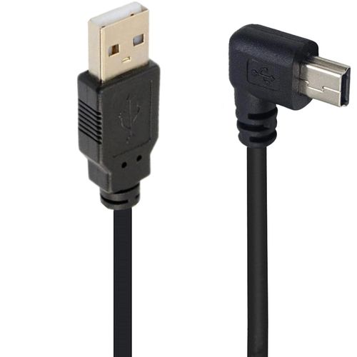 Câble mini USB d'angle de 90 degrés Mini 5 broches USB B mâle à USB 2.0 mâle câble d'extension de synchronisation de données pour GPS Dash Cam Noir l'angle gauche 4,9 pieds