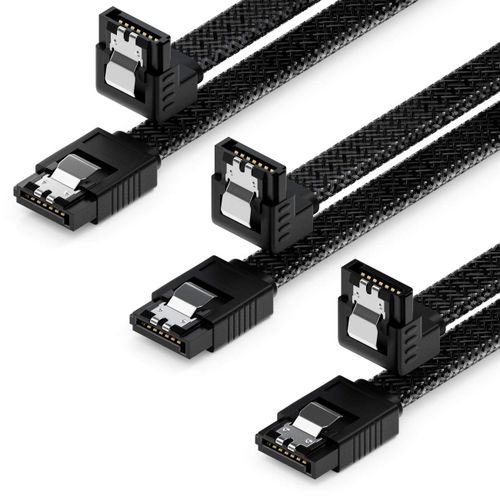 3x 60 cm Câbles SATA 3 Nylon Set 6 Gbit/s SATA III Câbles de Données de Branchement de Connexion Serial ATA pour Carte Mère & Disque dur HDD SSD 1 Connecteurs en L S-ATA L 90° Coudés Noirs